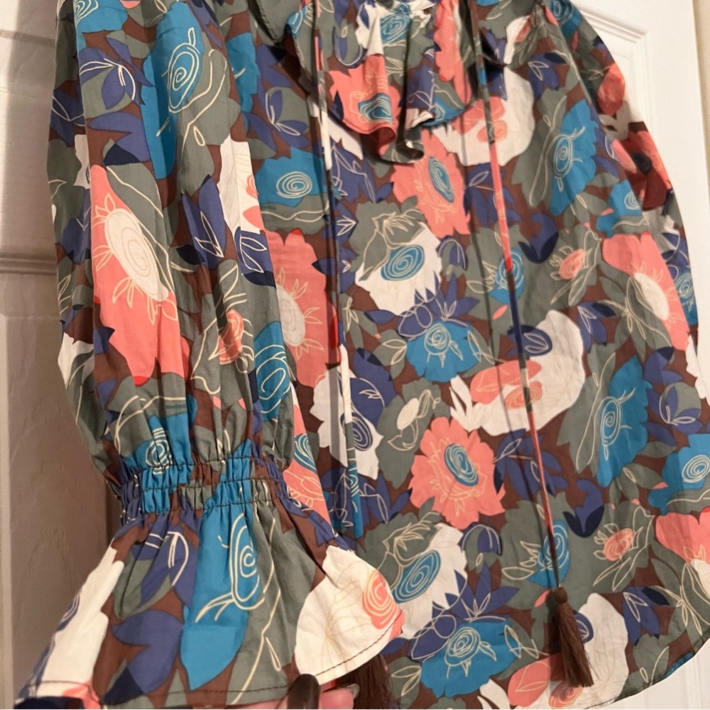 First Love | Cotton Long Sleeve Floral Print Blouse With Ruffle details. - Picture 4 of 10